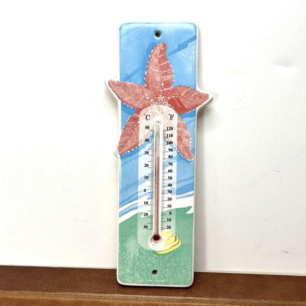 2001 Paul Brent, 10" Ceramic Wall‎ Hanging Thermometer Star Fish Nautical Sea